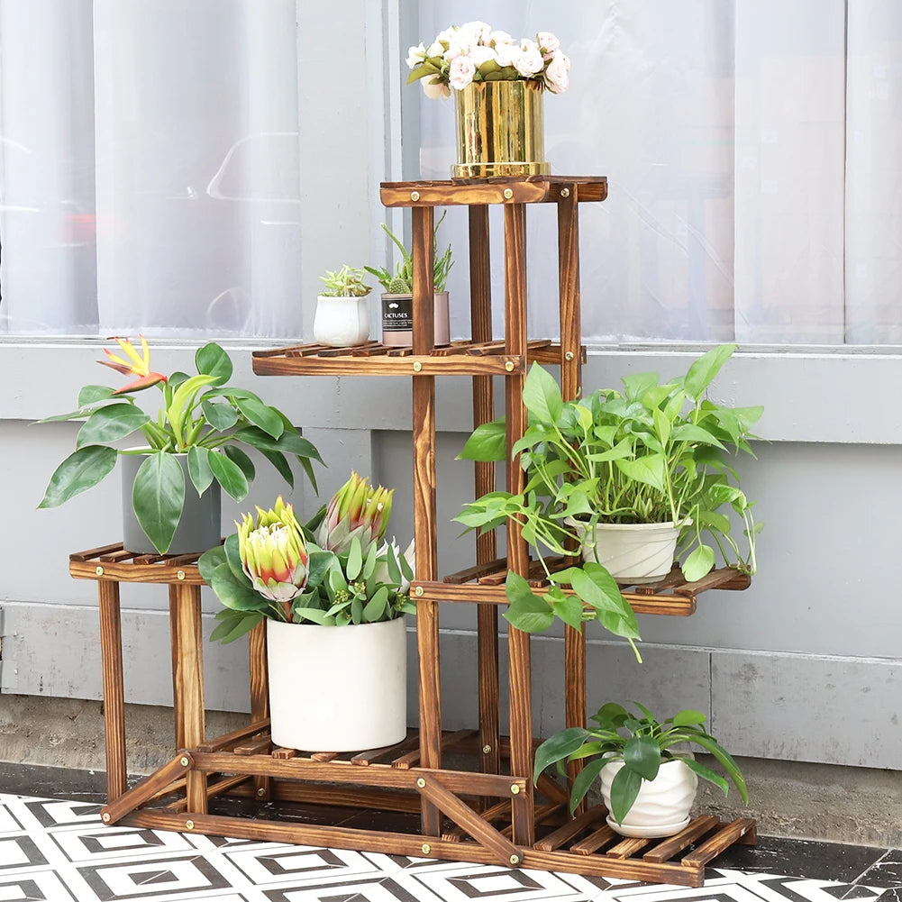 6-Tiered Wooden Plant Stand Shelf Rack