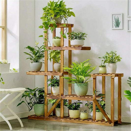 6-Tiered Wooden Plant Stand Shelf Rack