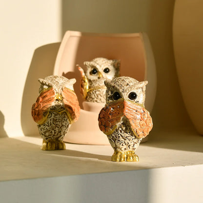 Charming Trio of No-Evil Owls