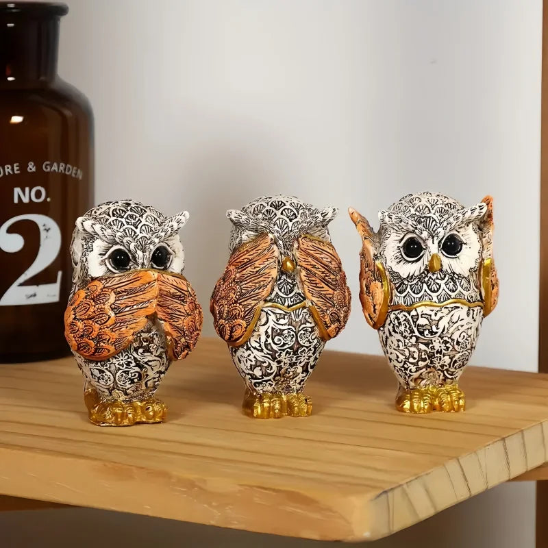 Charming Trio of No-Evil Owls