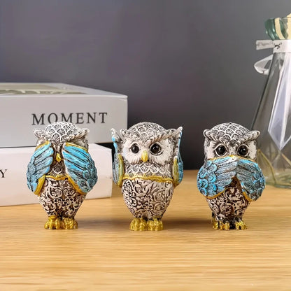 Charming Trio of No-Evil Owls