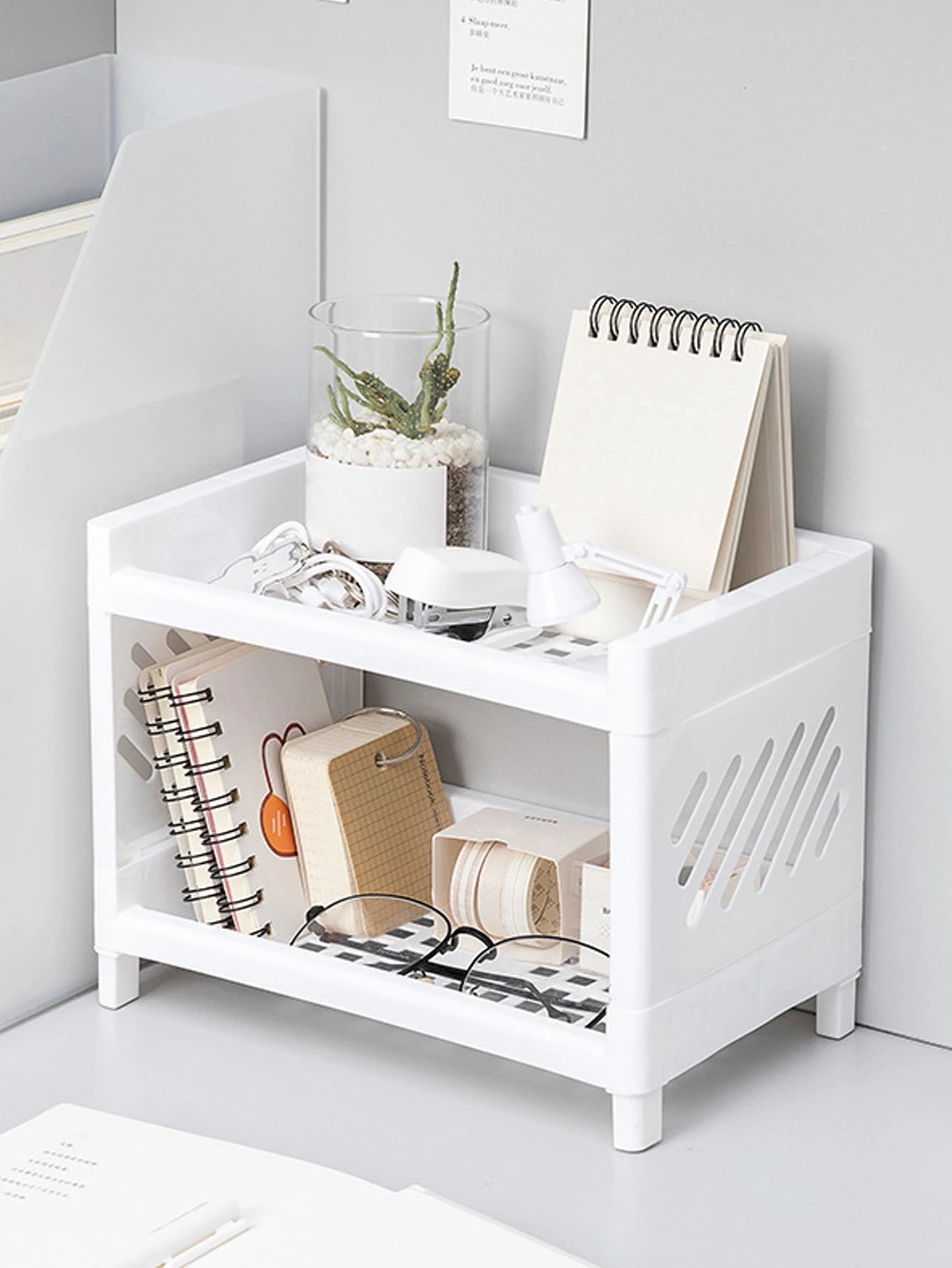 Double-Layer White Desktop Storage Rack