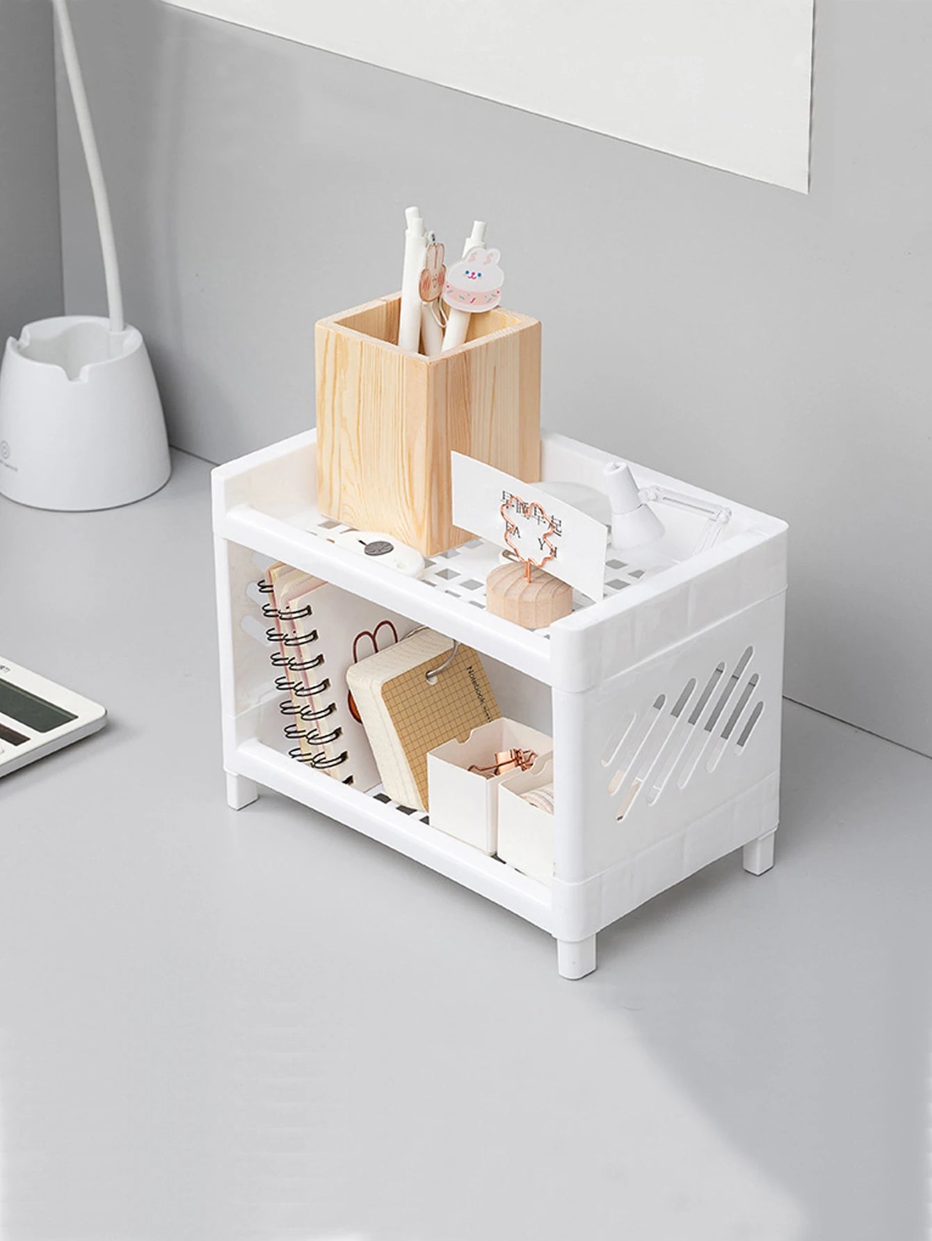 Double-Layer White Desktop Storage Rack