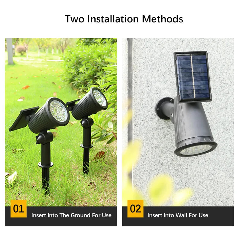 9 LEDs Solar Spotlights Waterproof IP65 Adjustable Brightness