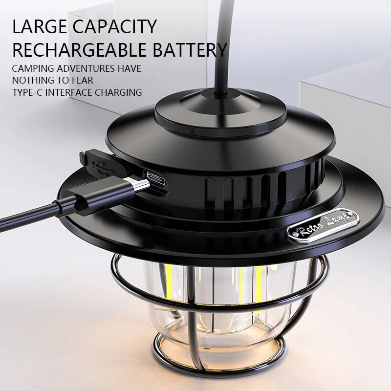 Retro Portable Camping Lantern Rechargeable Emergency Light