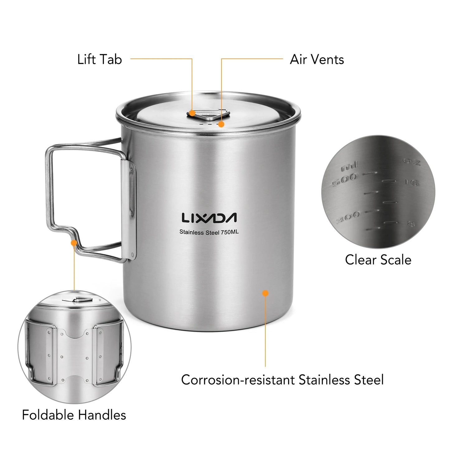 Lixada 750ml Stainless Steel Outdoor Cup